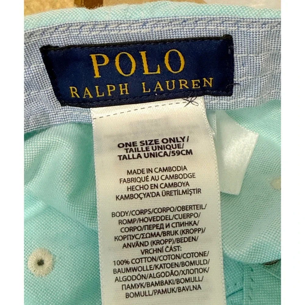 Polo Ralph Lauren Light Blue Oxford Cotton Baseball Cap Adjustable Hat Pony Logo